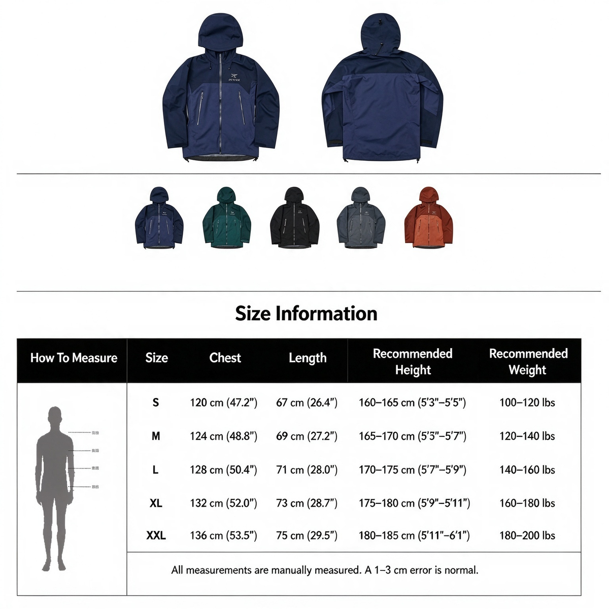 ARC TERYX AR Waterproof & Windproof Outdoor Jacket Shell Jacket Unisex Navy Two-Tone