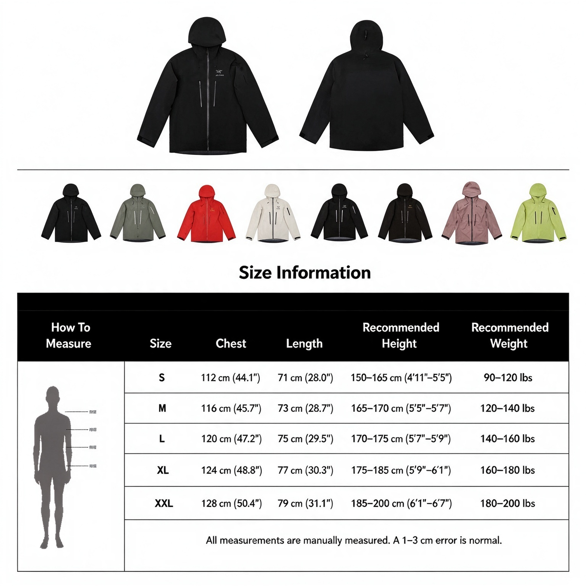 Alpha SV Gen 6 Waterproof Hard Shell Hooded Jacket for Skiing Hiking Outdoor Unisex black