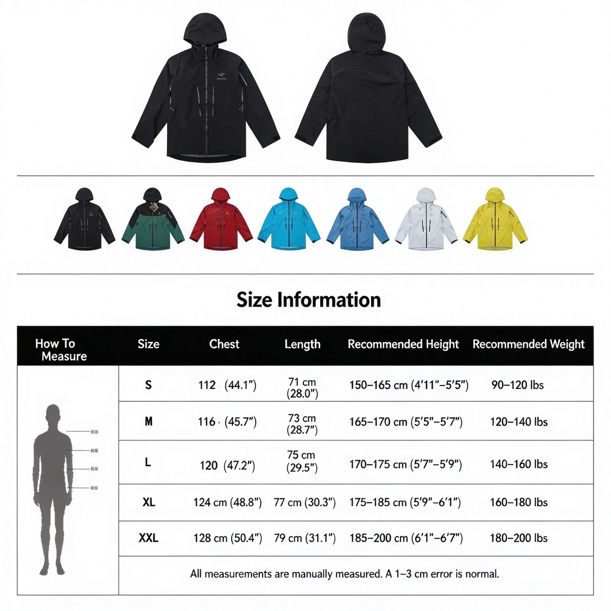 Arc'teryx Alpha SV Gen 6 Waterproof Hard Shell Hooded Jacket for Skiing Hiking Outdoor Unisex Black