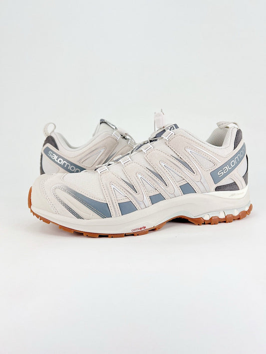 Salomon XT-6  Outdoor Trail Sneakers Men Women Hiking Trail Running Shoes Off-white mesh upper with slate blue overlays