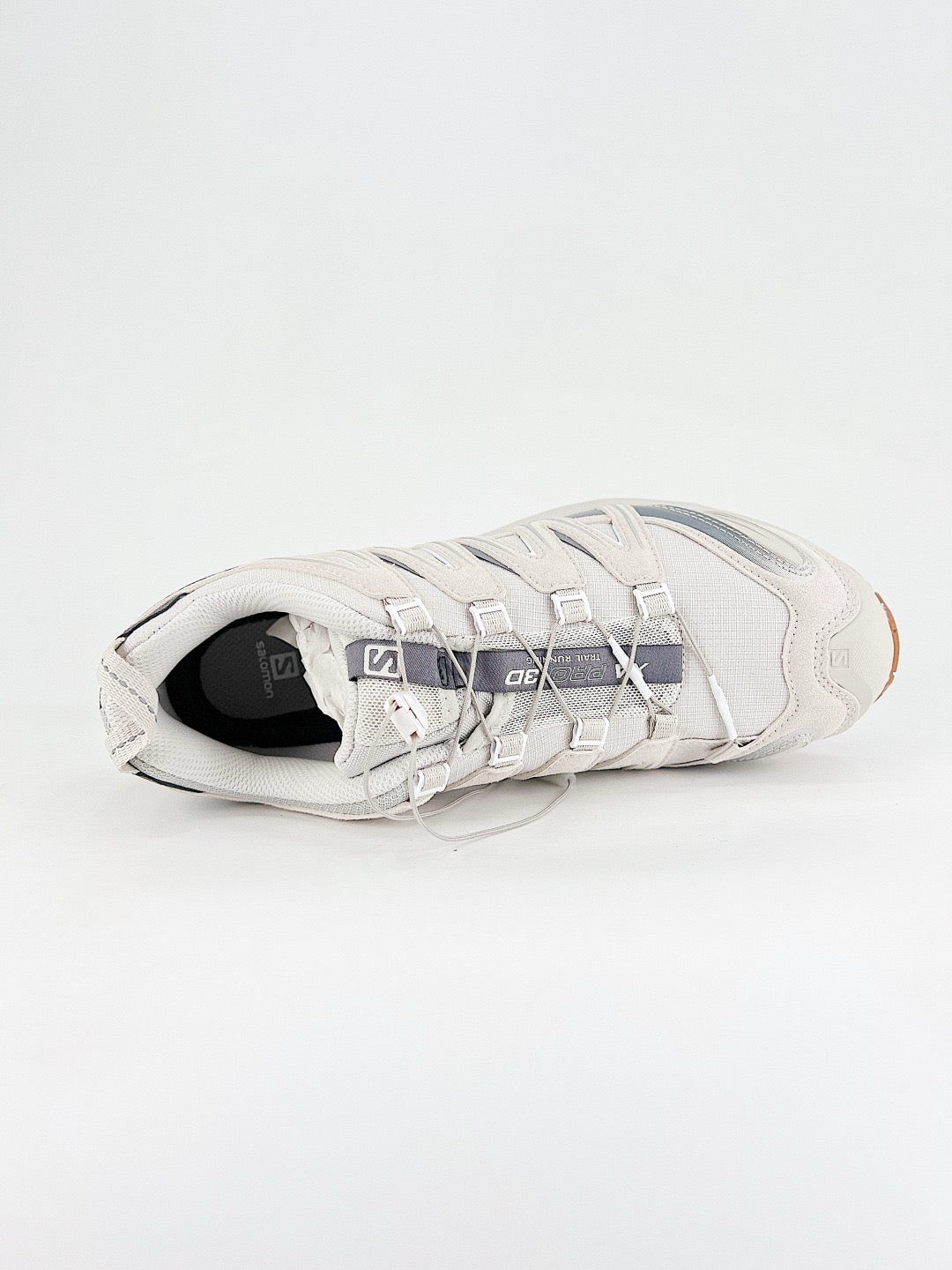 Salomon XT-6  Outdoor Trail Sneakers Men Women Hiking Trail Running Shoes Off-white mesh upper with slate blue overlays