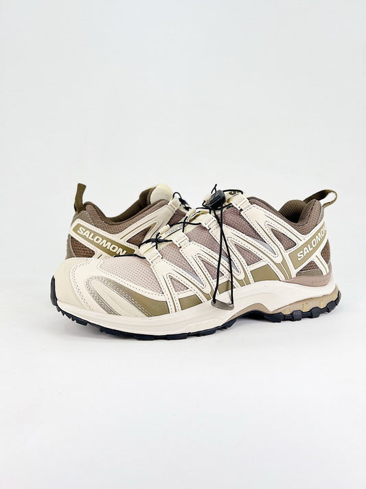 Salomon XT-6  Outdoor Trail Sneakers Men Women Hiking Trail Running Shoes Off-white mesh upper with khaki overlays