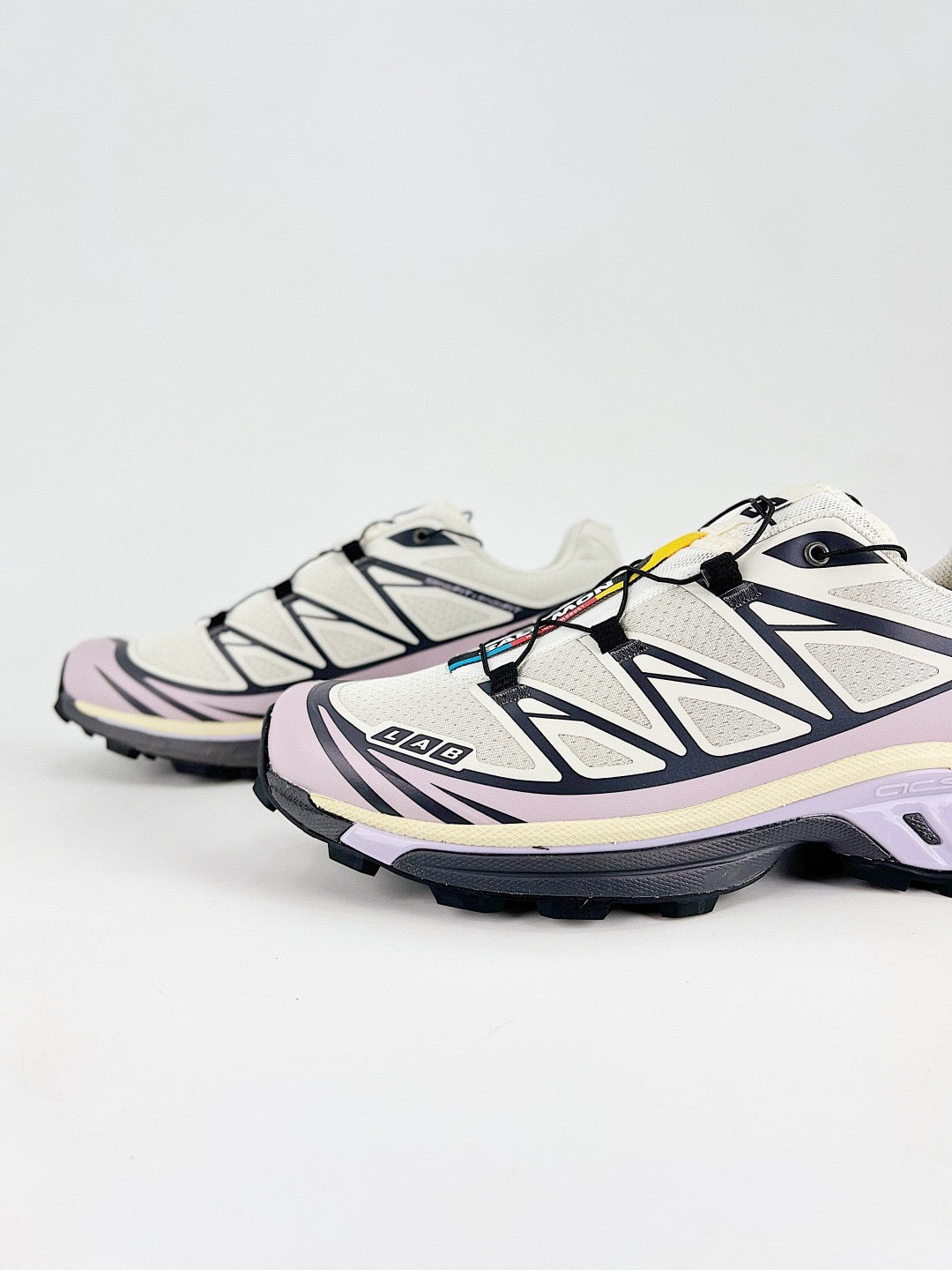 Salomon XT-6 S-LAB Outdoor Trail Running Sneakers Unisex Cream White, Light Lavender, Dark Navy