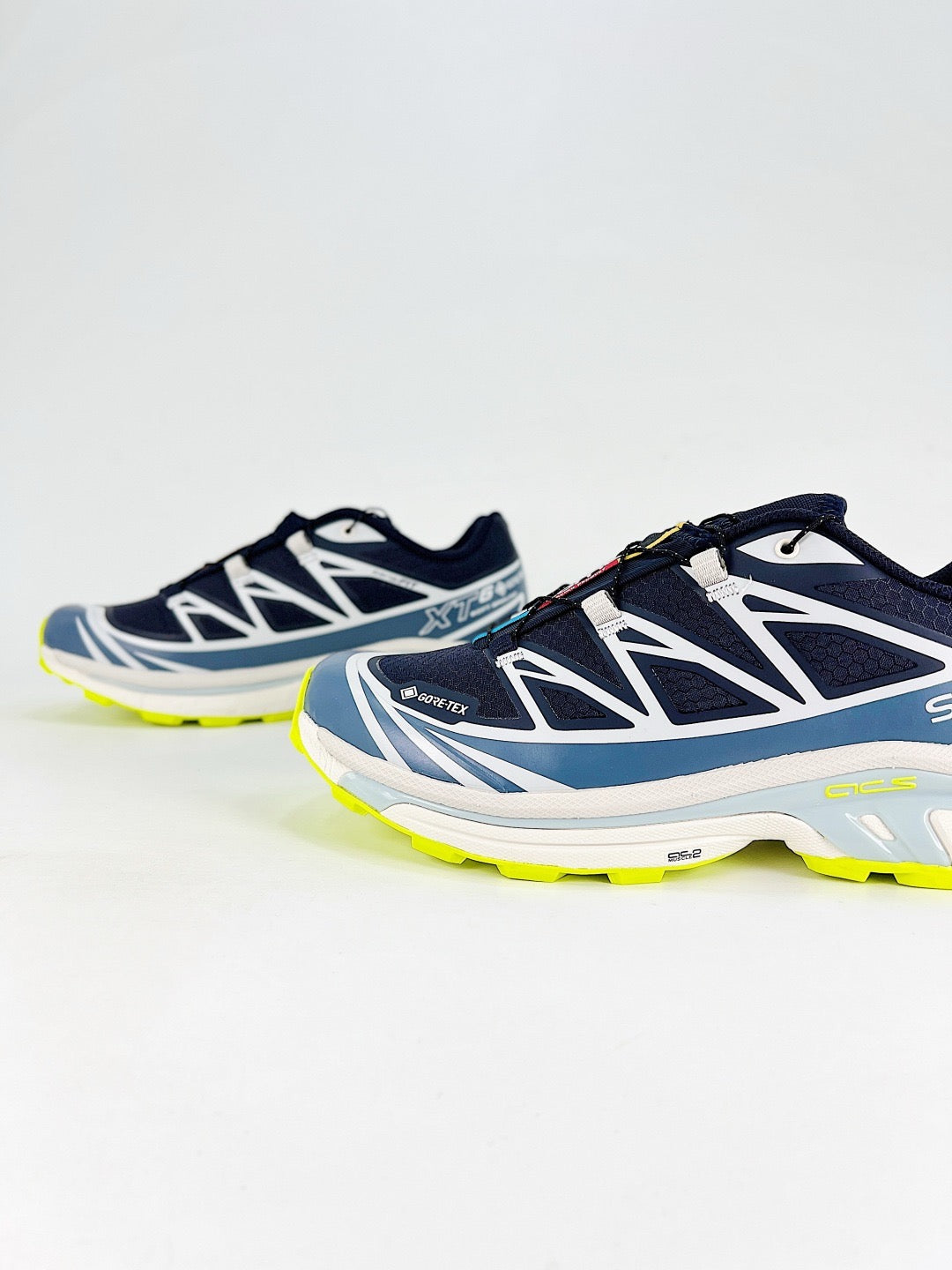 Salomon XT-6 GTX Sneaker Navy Blue Neon Yellow Waterproof Trail Shoes Unisex