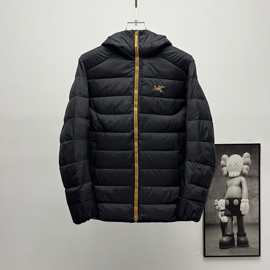 Arc'teryx Hooded Down Jacket | Winter Puffer Jacket Black & Gold