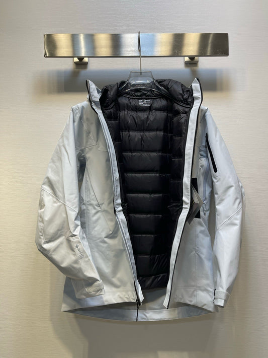 Arc'teryx 3-in-1 Hooded Down Jacket | Winter Layering System Silver Grey