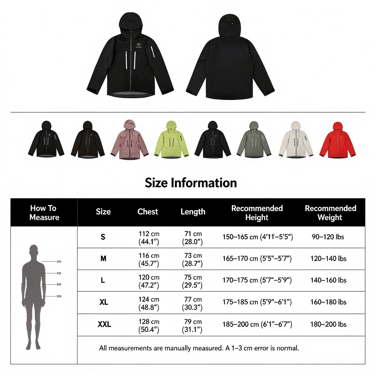 Alpha SV Gen 6 Waterproof Hard Shell Hooded Jacket for Skiing Hiking Outdoor Unisex black