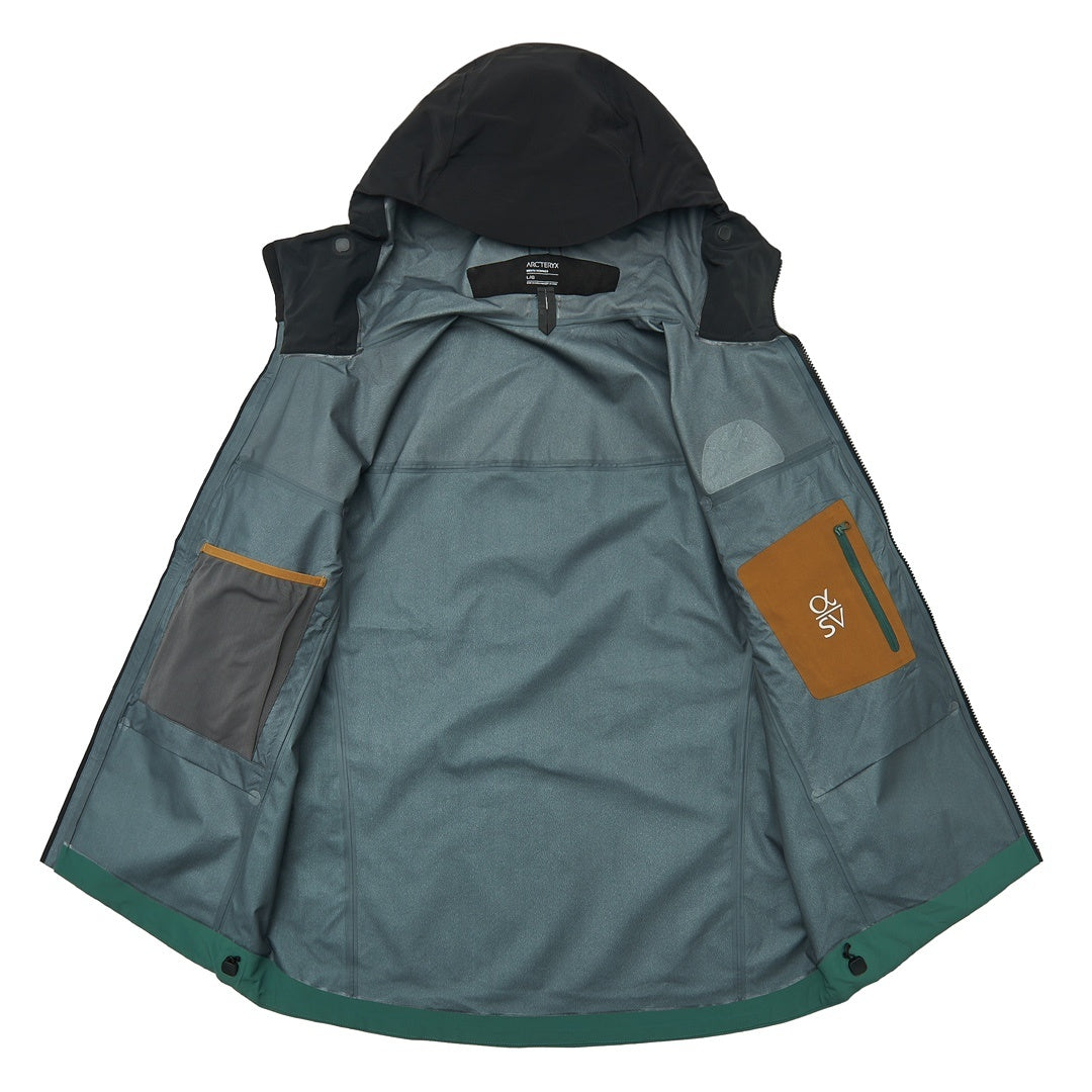 Arc'teryx Alpha SV Gen 6 Waterproof Hard Shell Hooded Jacket for Skiing Hiking Outdoor Unisex Black/Eden
